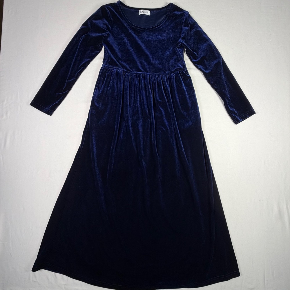 Gaziar Velvet Maxi Dress Blue Long Sleeve Formal Holiday Winter Party Girl XL